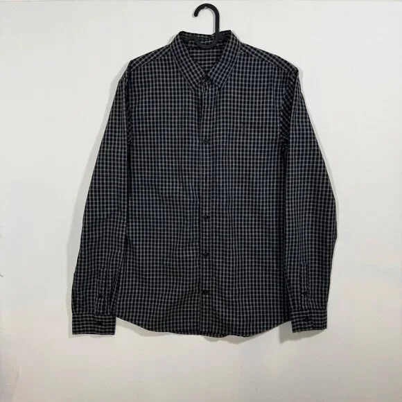 All Saints Murdo Long Sleeve Shirt M Grey Plaid Checkered Button Office Work - Picture 4 of 10